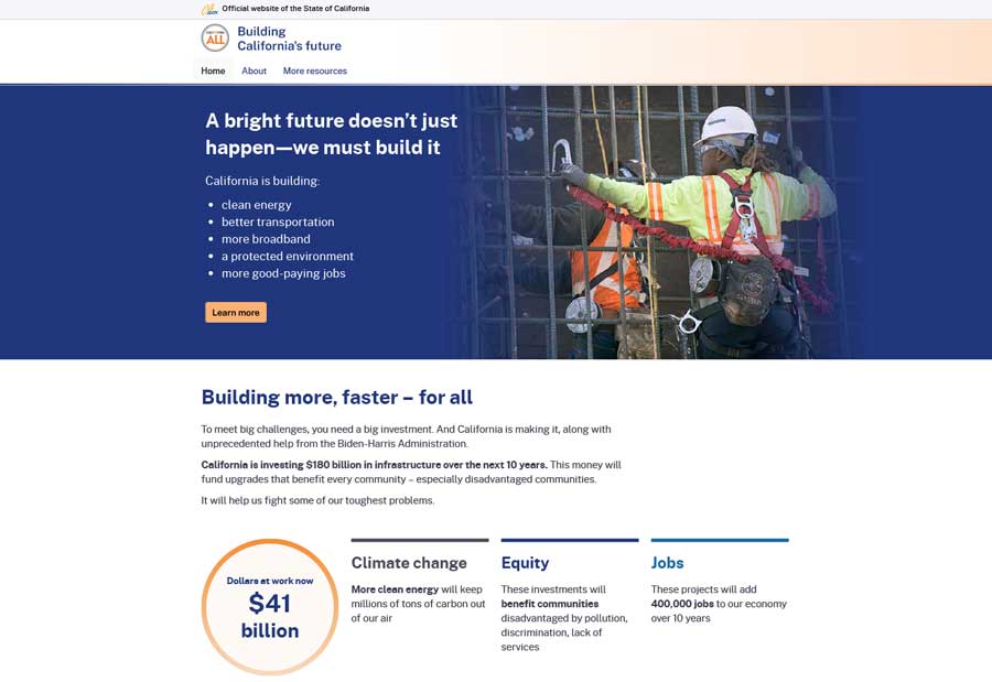 Homepage screenshot of build.ca.gov website.