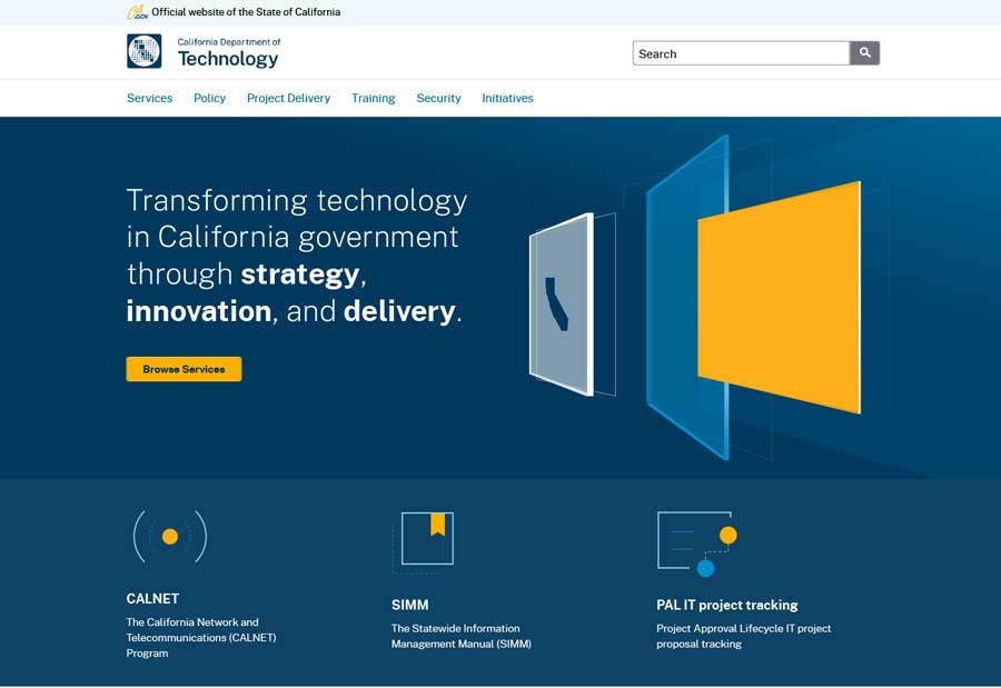 Homepage screenshot of California Department of Technology website.