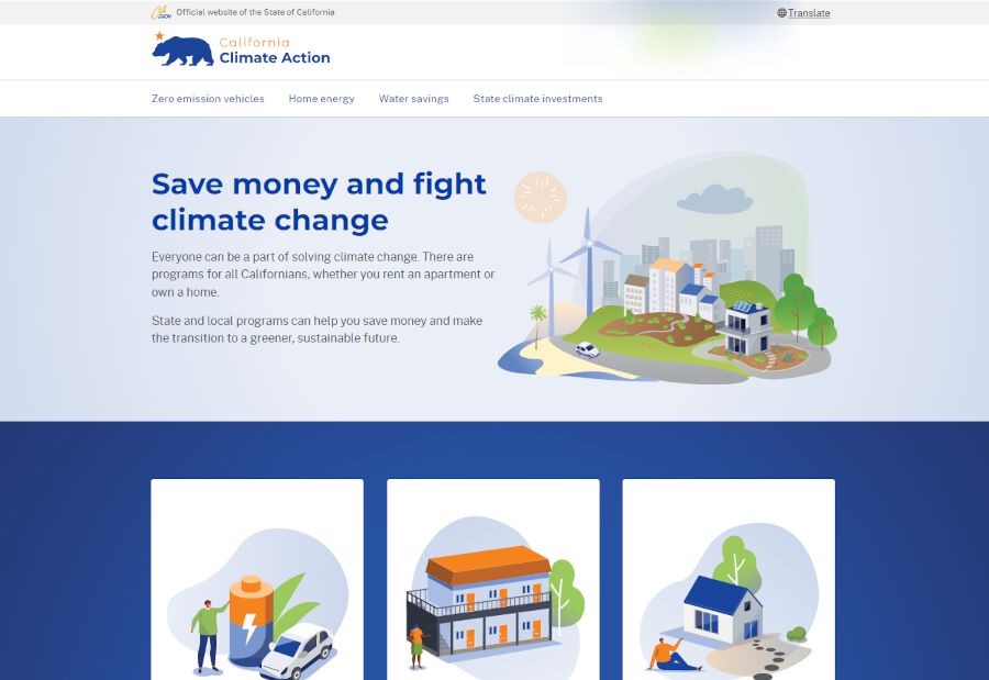 Homepage screenshot of Climate Action website.